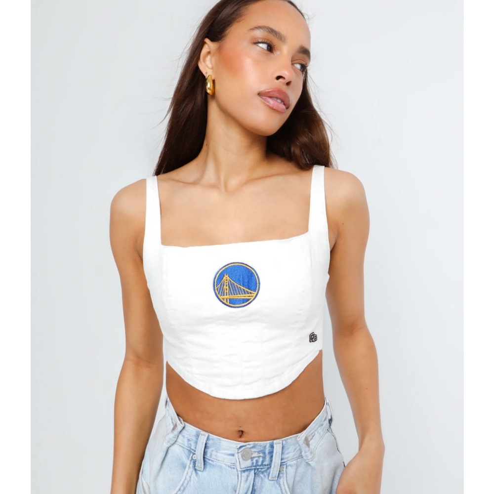 GOLDEN STATE WARRIORS HYPE AND VICE SMALL White Cropped corset Tank Top